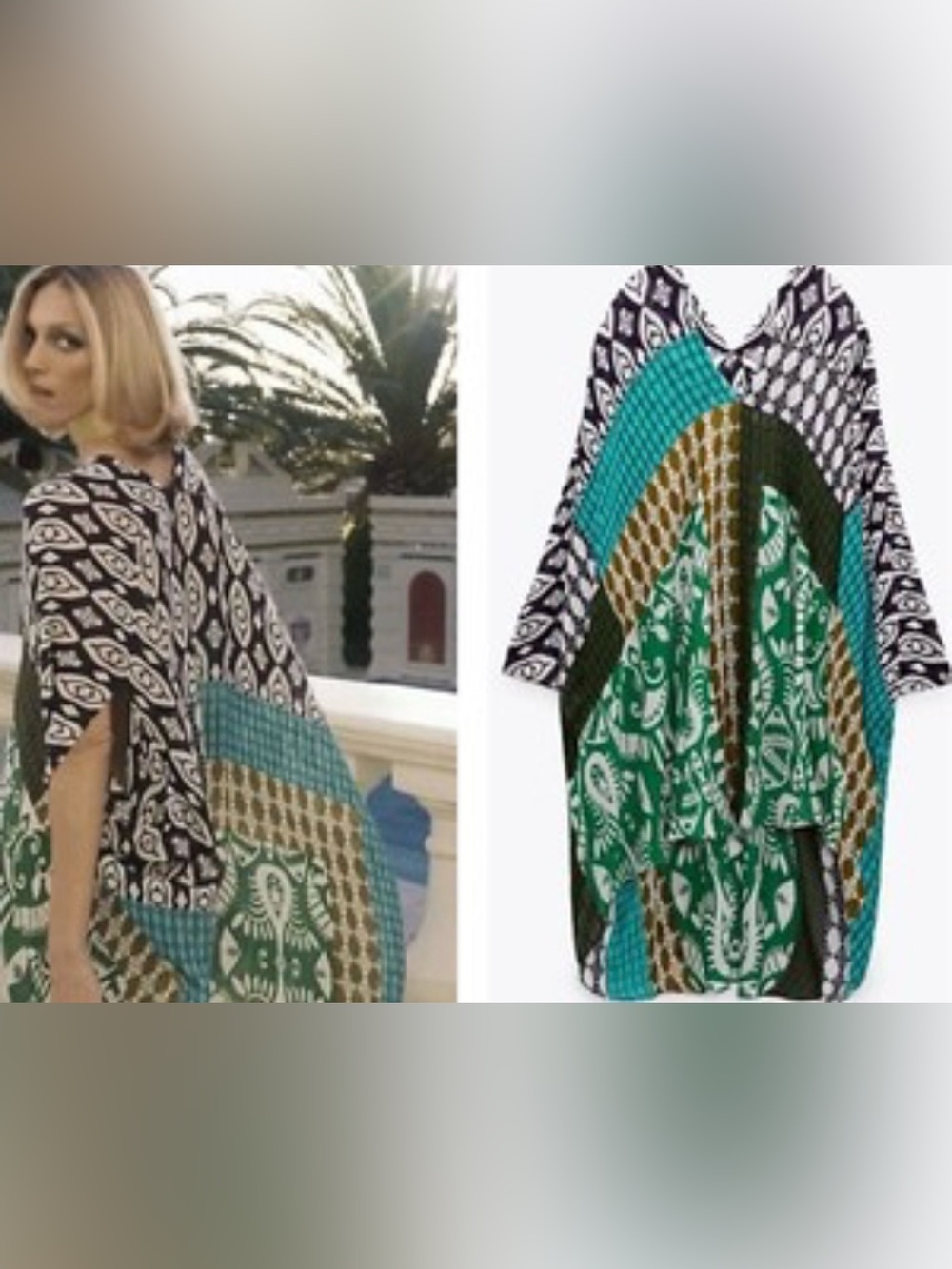 Zara Patchwork Print V-Neck Women’s Sweater - Green/Black
